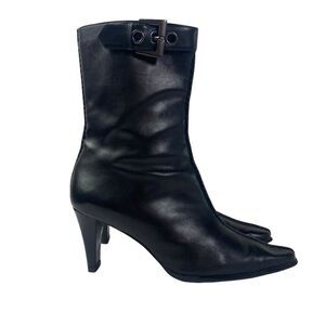 Franco Sarto 8M black leather boots ankle with gun metal buckles